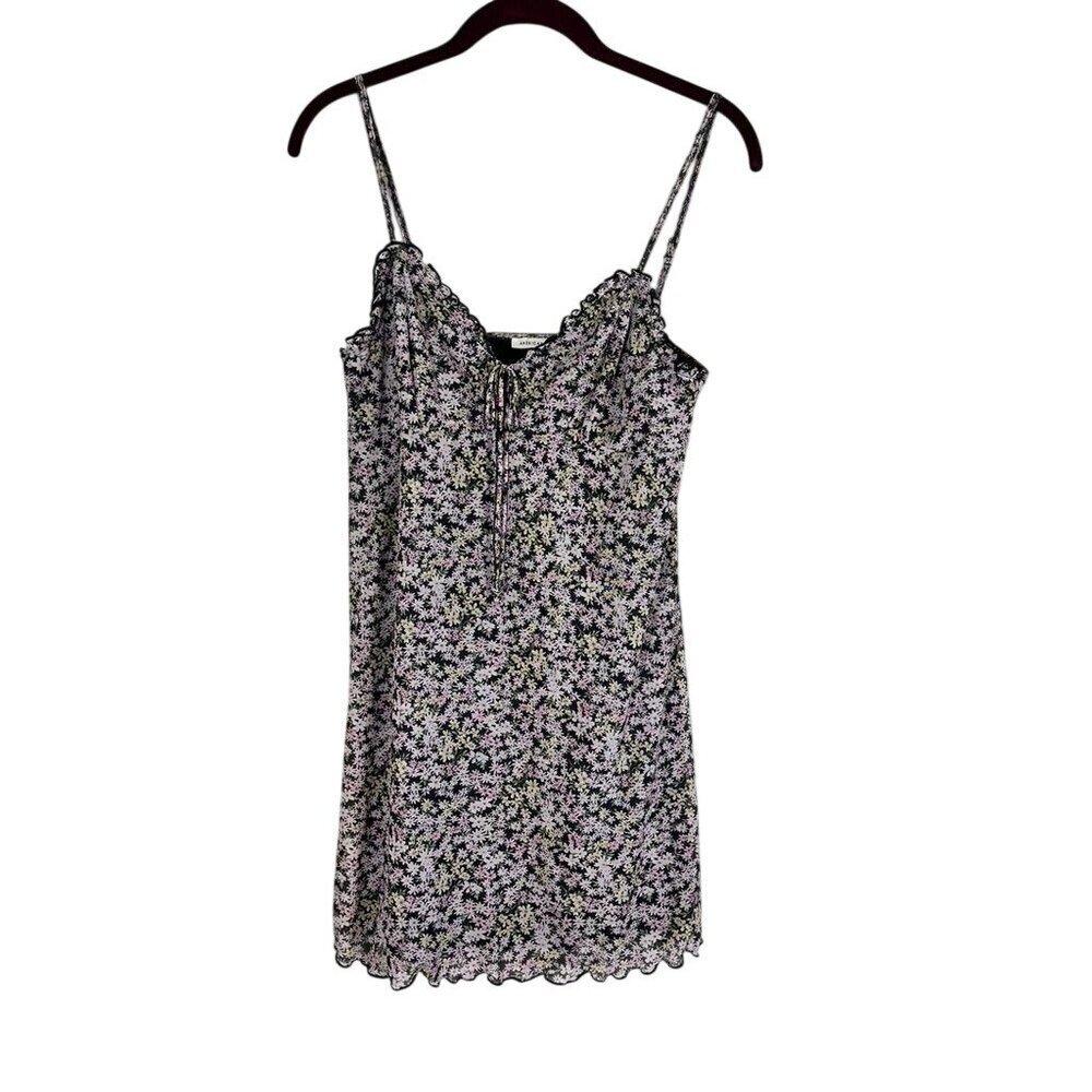 American Eagle Milkmaid Mesh Y2K Mini Dress M Pink Ruffle Feminine Coquette 90s